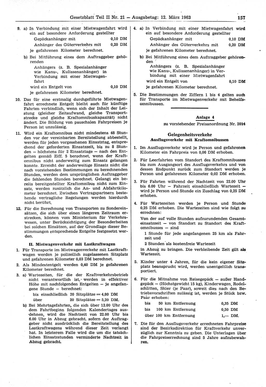 Gesetzblatt (GBl.) der Deutschen Demokratischen Republik (DDR) Teil ⅠⅠ 1963, Seite 157 (GBl. DDR ⅠⅠ 1963, S. 157)