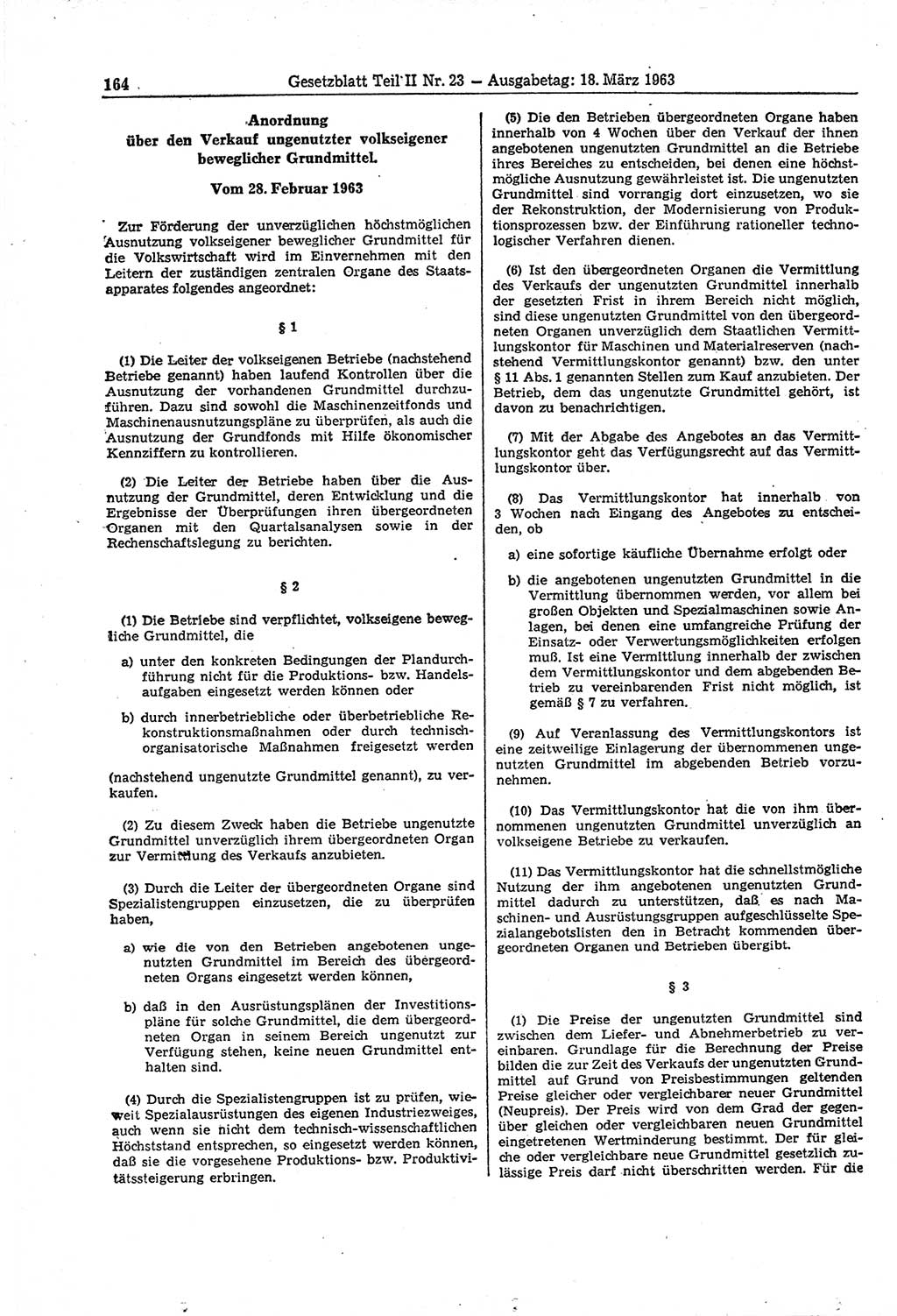 Gesetzblatt (GBl.) der Deutschen Demokratischen Republik (DDR) Teil ⅠⅠ 1963, Seite 164 (GBl. DDR ⅠⅠ 1963, S. 164)