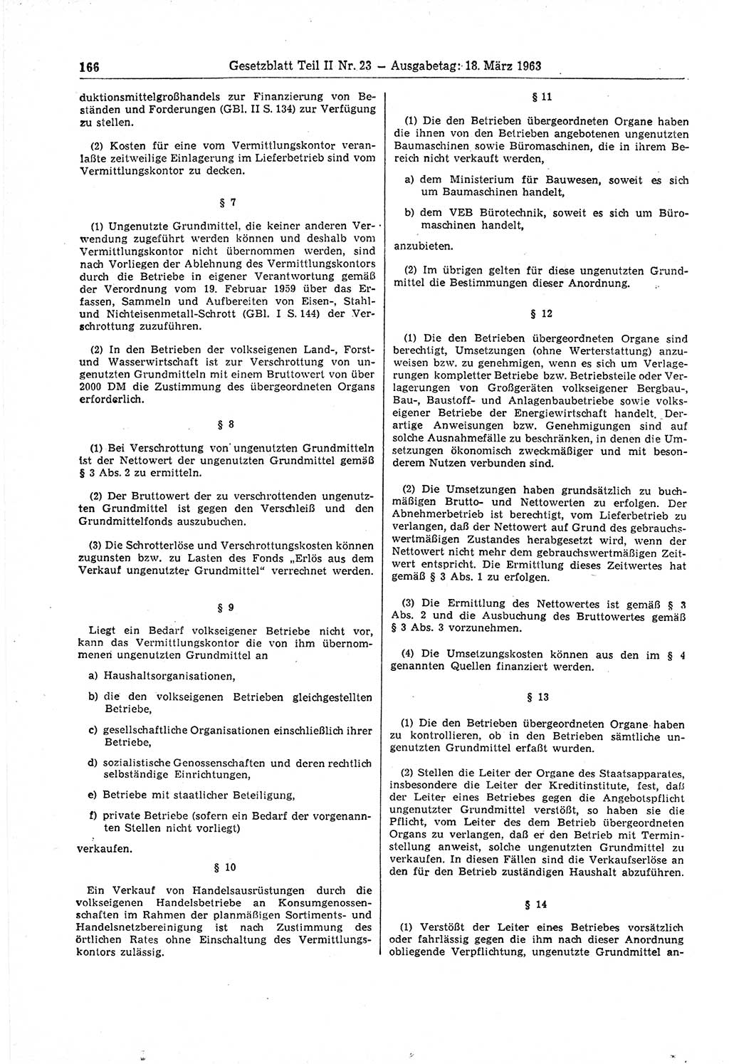Gesetzblatt (GBl.) der Deutschen Demokratischen Republik (DDR) Teil ⅠⅠ 1963, Seite 166 (GBl. DDR ⅠⅠ 1963, S. 166)