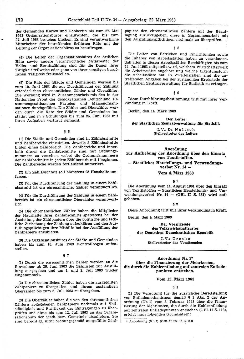 Gesetzblatt (GBl.) der Deutschen Demokratischen Republik (DDR) Teil ⅠⅠ 1963, Seite 172 (GBl. DDR ⅠⅠ 1963, S. 172)