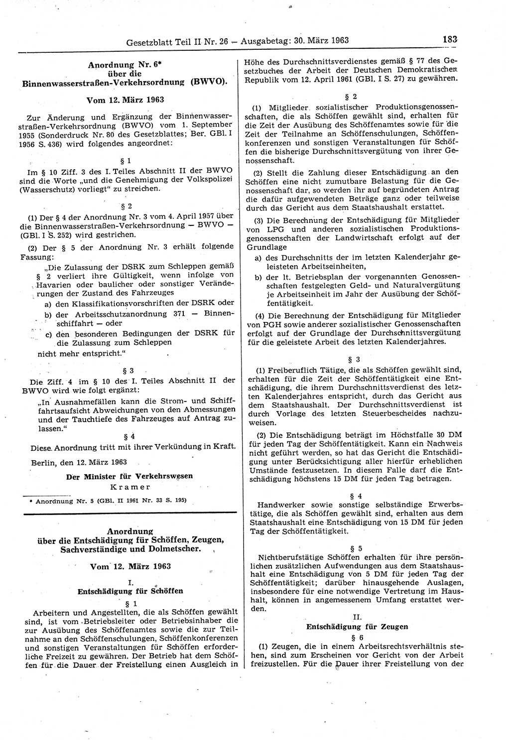 Gesetzblatt (GBl.) der Deutschen Demokratischen Republik (DDR) Teil ⅠⅠ 1963, Seite 183 (GBl. DDR ⅠⅠ 1963, S. 183)