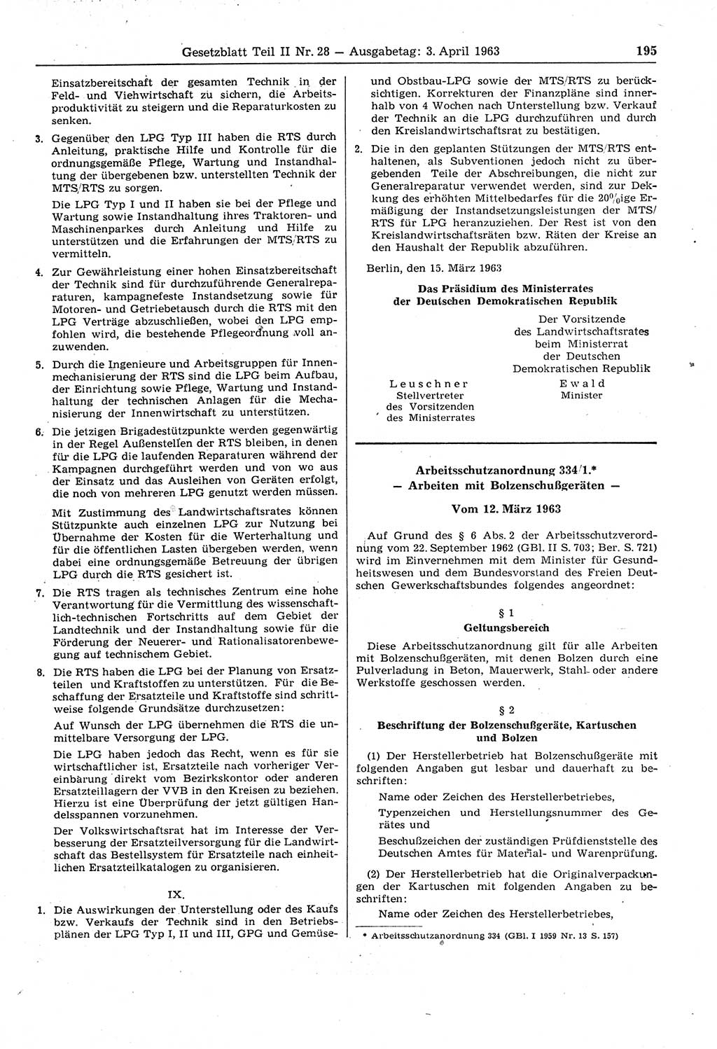 Gesetzblatt (GBl.) der Deutschen Demokratischen Republik (DDR) Teil ⅠⅠ 1963, Seite 195 (GBl. DDR ⅠⅠ 1963, S. 195)