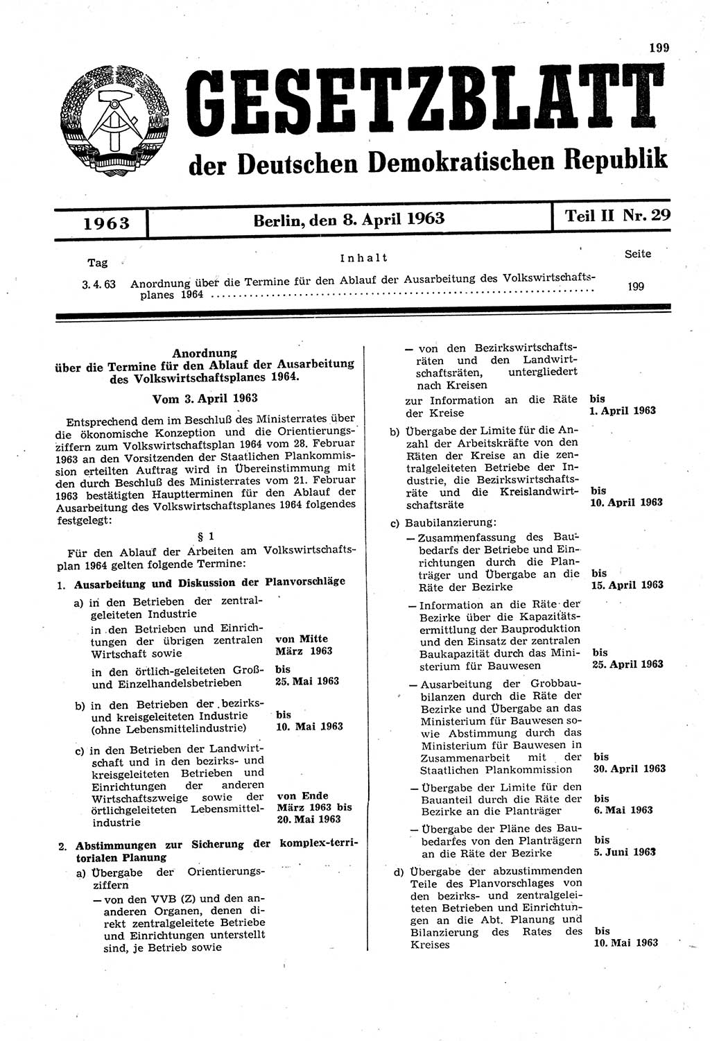 Gesetzblatt (GBl.) der Deutschen Demokratischen Republik (DDR) Teil ⅠⅠ 1963, Seite 199 (GBl. DDR ⅠⅠ 1963, S. 199)