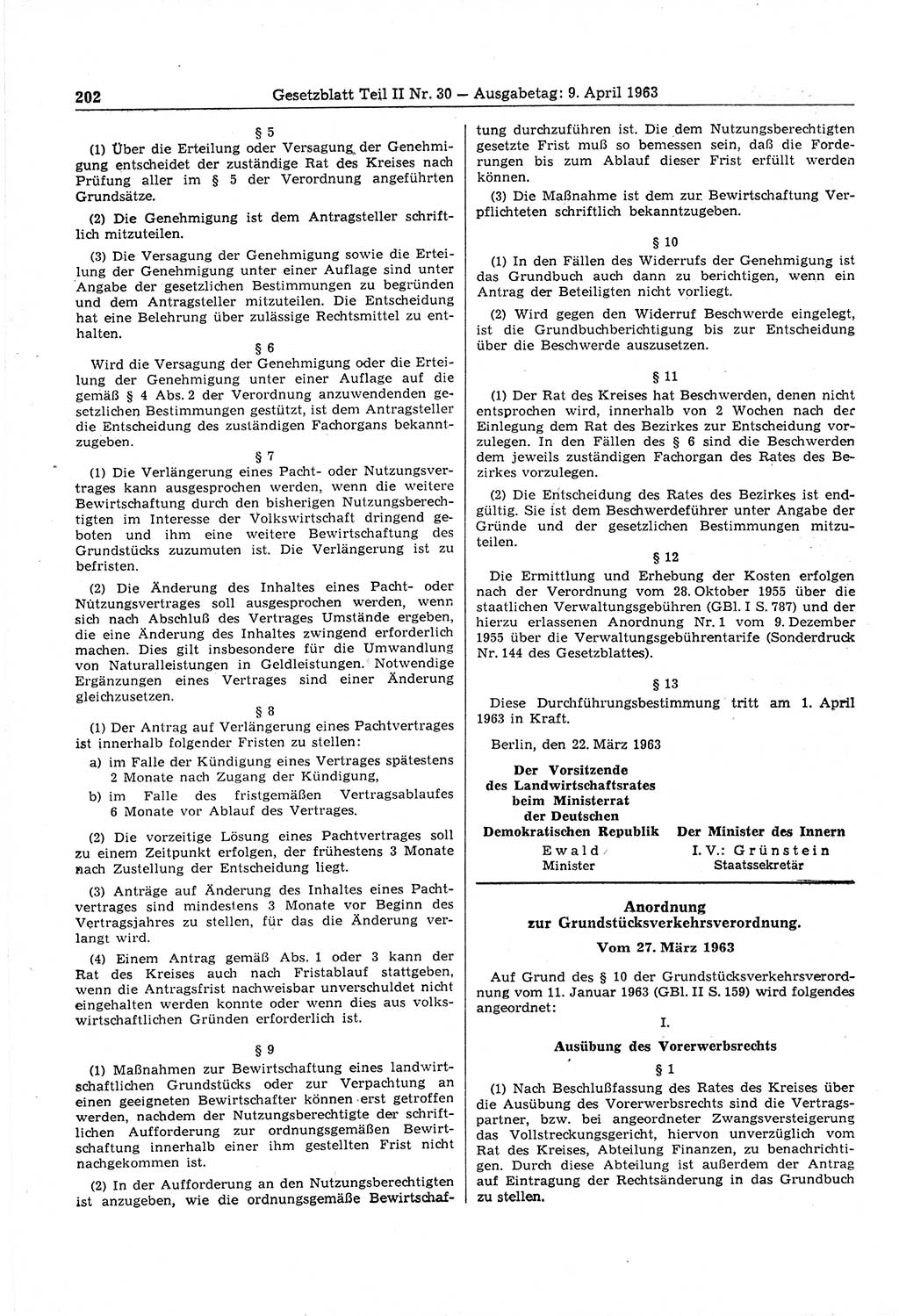 Gesetzblatt (GBl.) der Deutschen Demokratischen Republik (DDR) Teil ⅠⅠ 1963, Seite 202 (GBl. DDR ⅠⅠ 1963, S. 202)