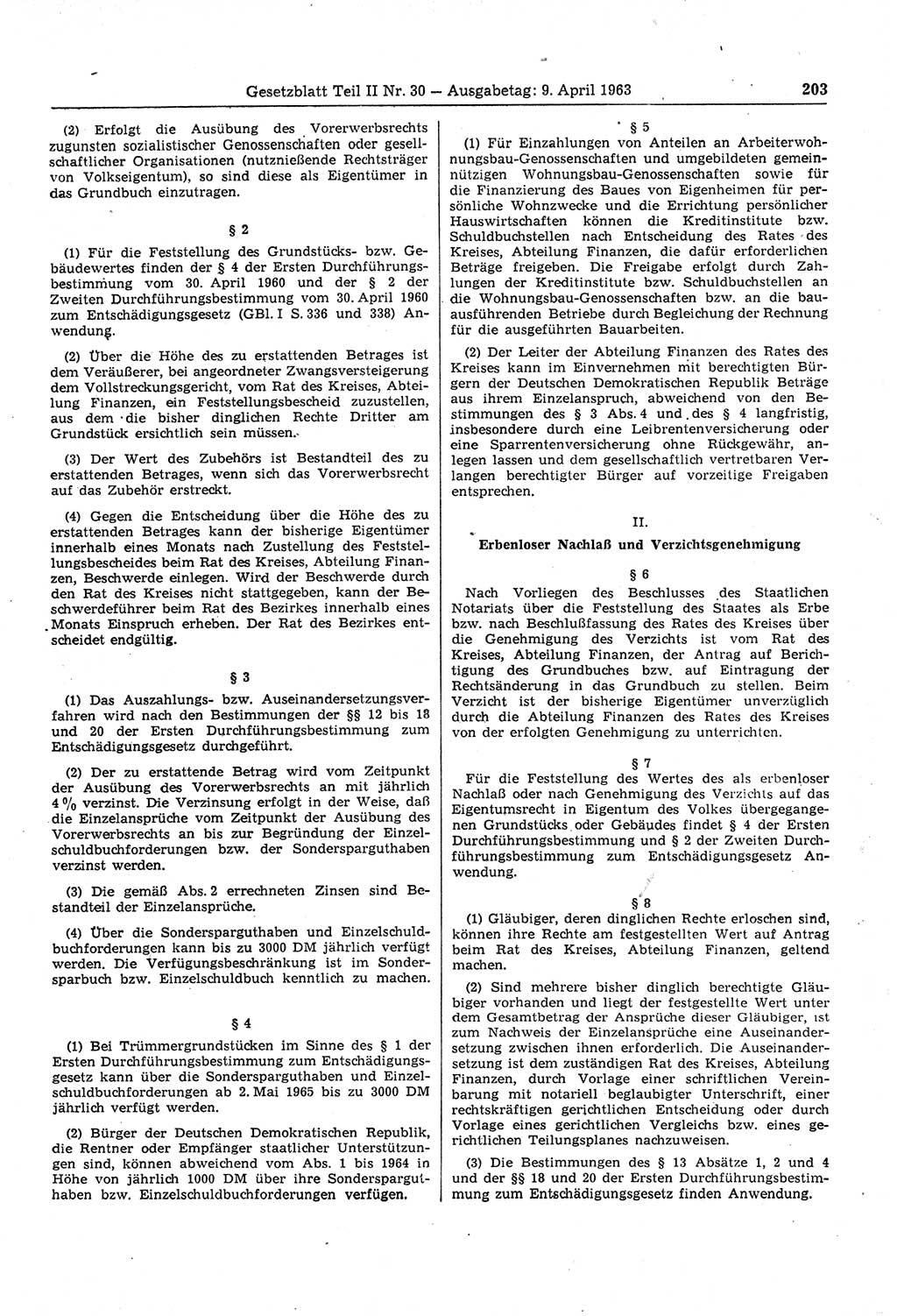 Gesetzblatt (GBl.) der Deutschen Demokratischen Republik (DDR) Teil ⅠⅠ 1963, Seite 203 (GBl. DDR ⅠⅠ 1963, S. 203)