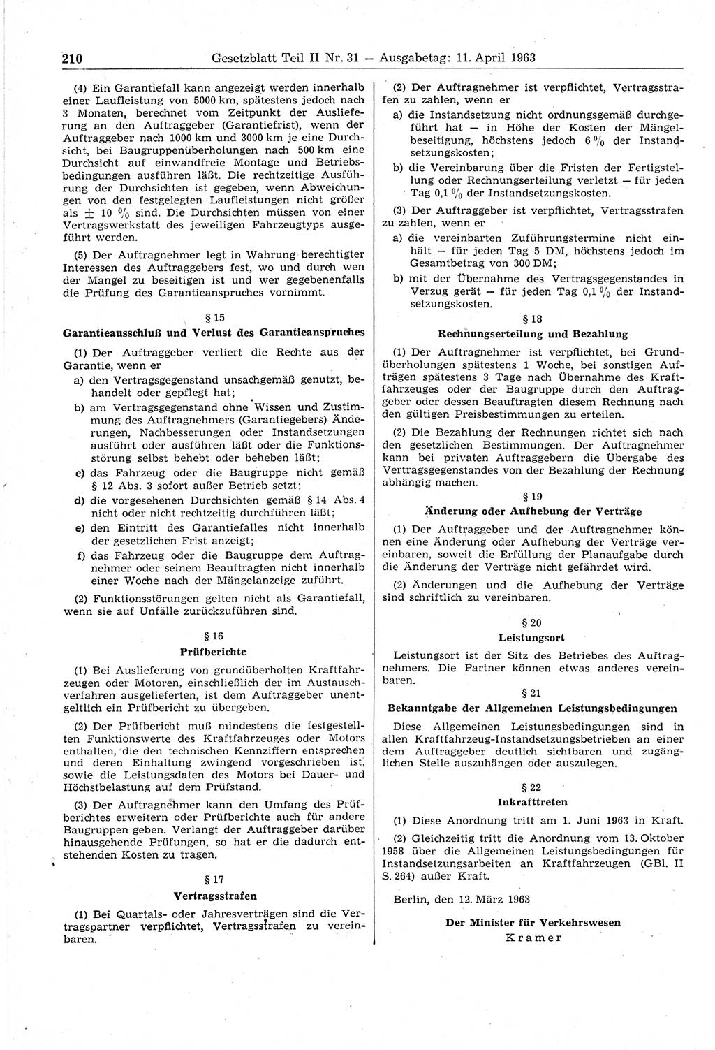 Gesetzblatt (GBl.) der Deutschen Demokratischen Republik (DDR) Teil ⅠⅠ 1963, Seite 210 (GBl. DDR ⅠⅠ 1963, S. 210)