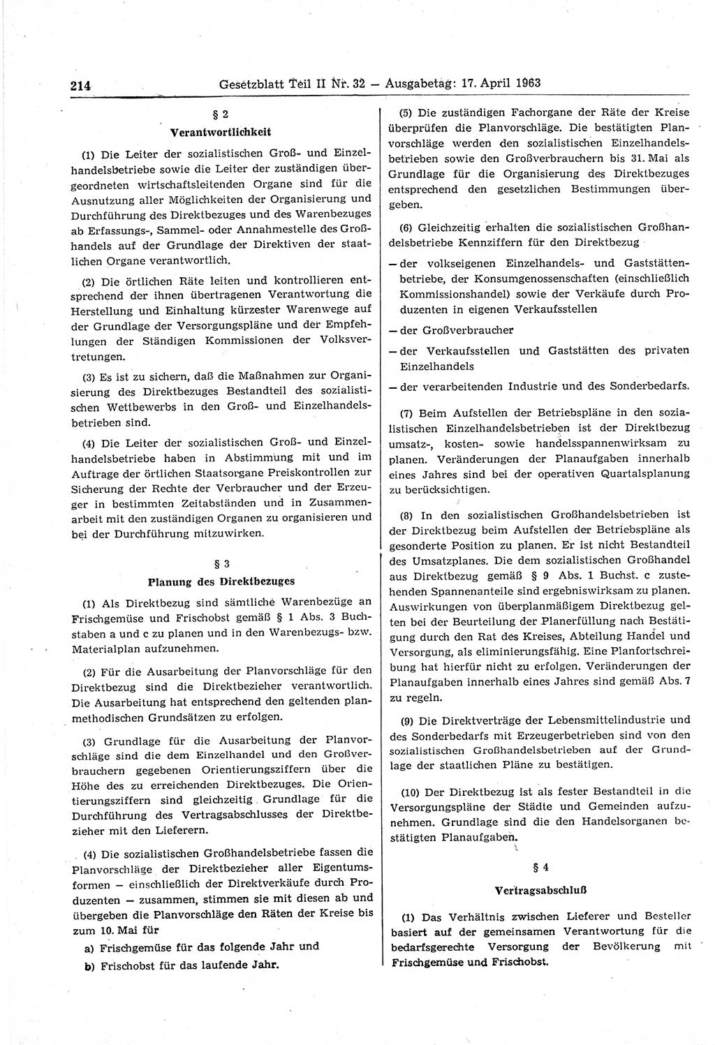 Gesetzblatt (GBl.) der Deutschen Demokratischen Republik (DDR) Teil ⅠⅠ 1963, Seite 214 (GBl. DDR ⅠⅠ 1963, S. 214)