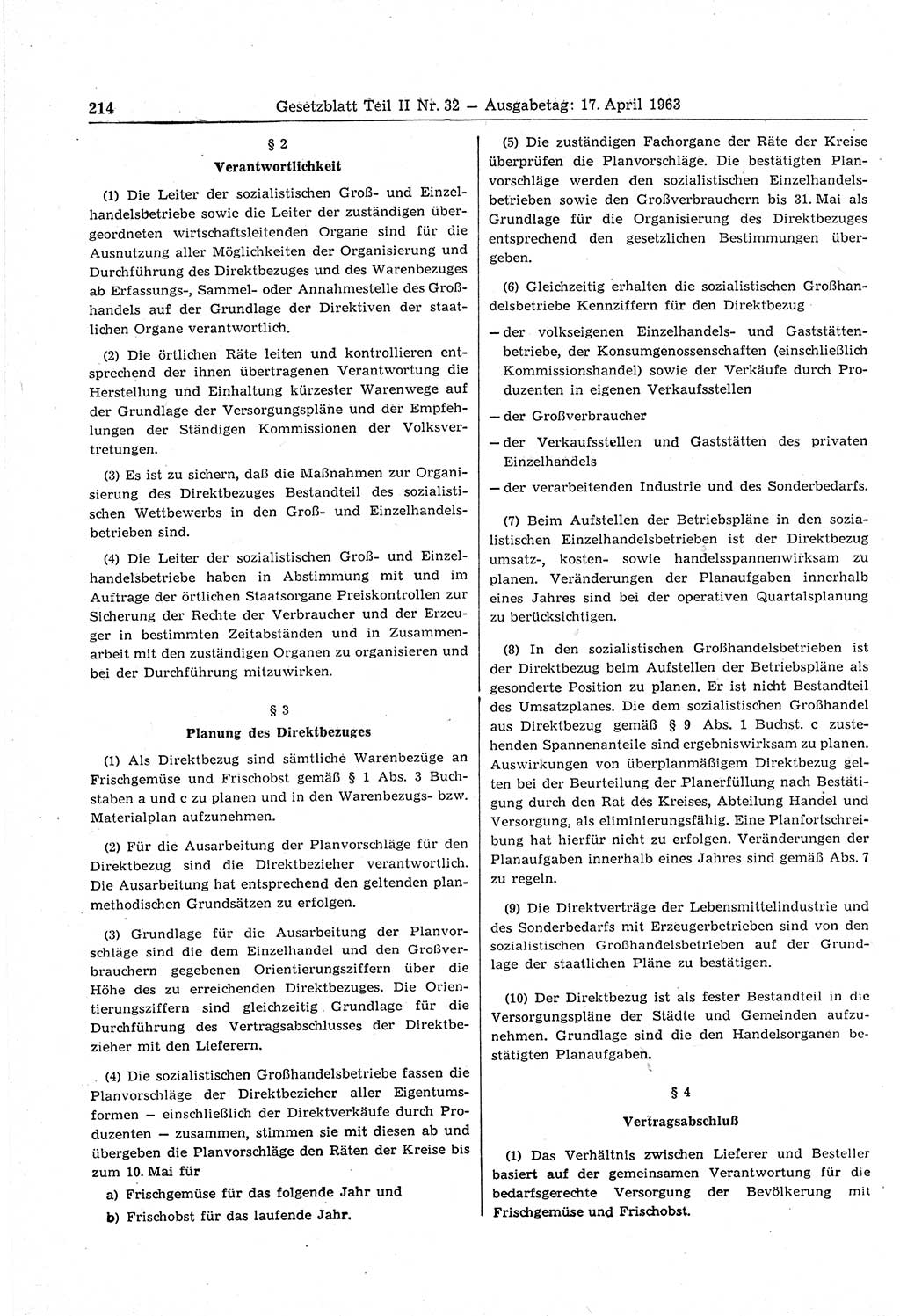Gesetzblatt (GBl.) der Deutschen Demokratischen Republik (DDR) Teil ⅠⅠ 1963, Seite 214 (GBl. DDR ⅠⅠ 1963, S. 214)