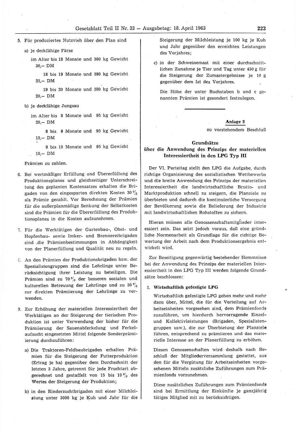 Gesetzblatt (GBl.) der Deutschen Demokratischen Republik (DDR) Teil ⅠⅠ 1963, Seite 223 (GBl. DDR ⅠⅠ 1963, S. 223)