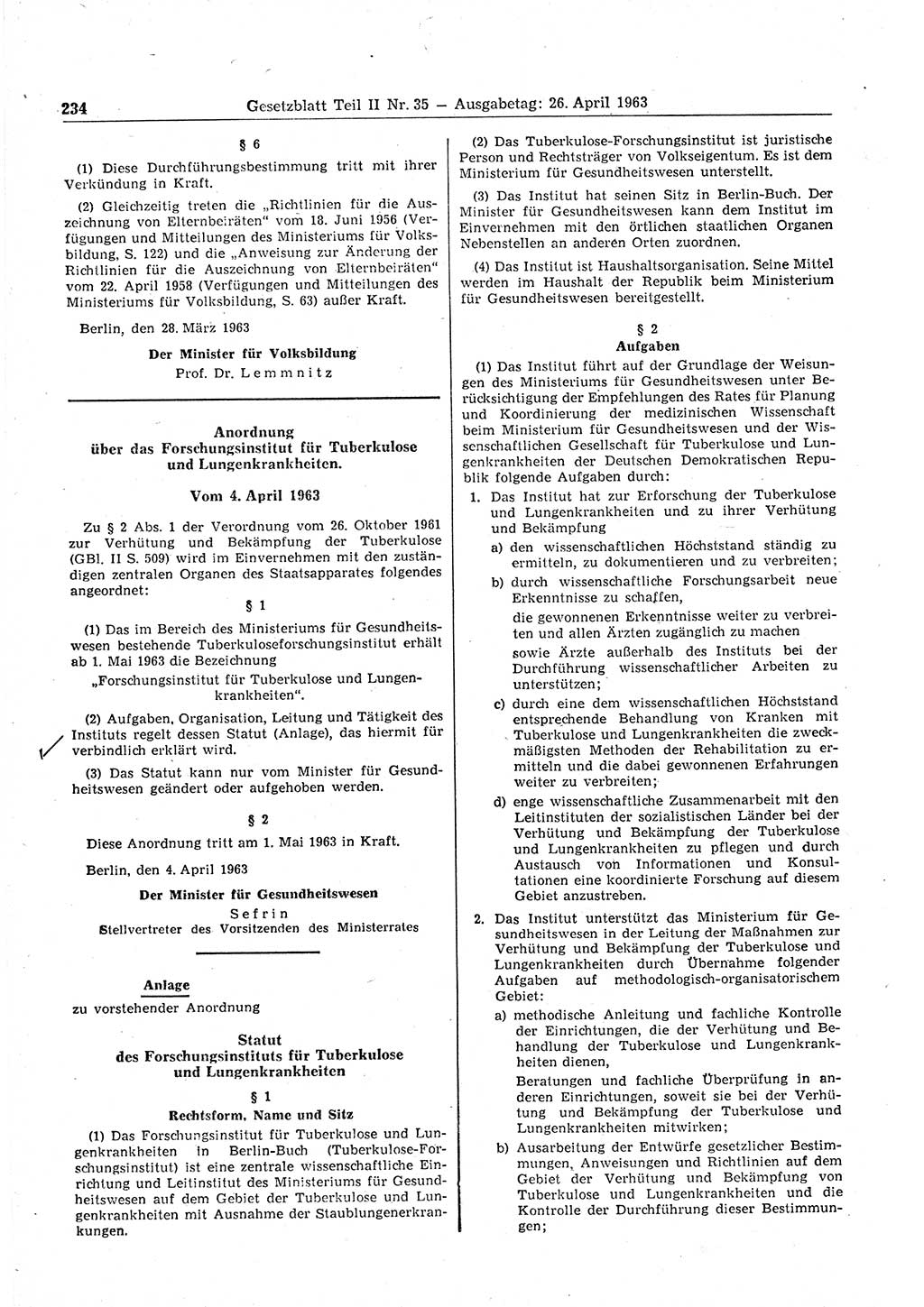 Gesetzblatt (GBl.) der Deutschen Demokratischen Republik (DDR) Teil ⅠⅠ 1963, Seite 234 (GBl. DDR ⅠⅠ 1963, S. 234)