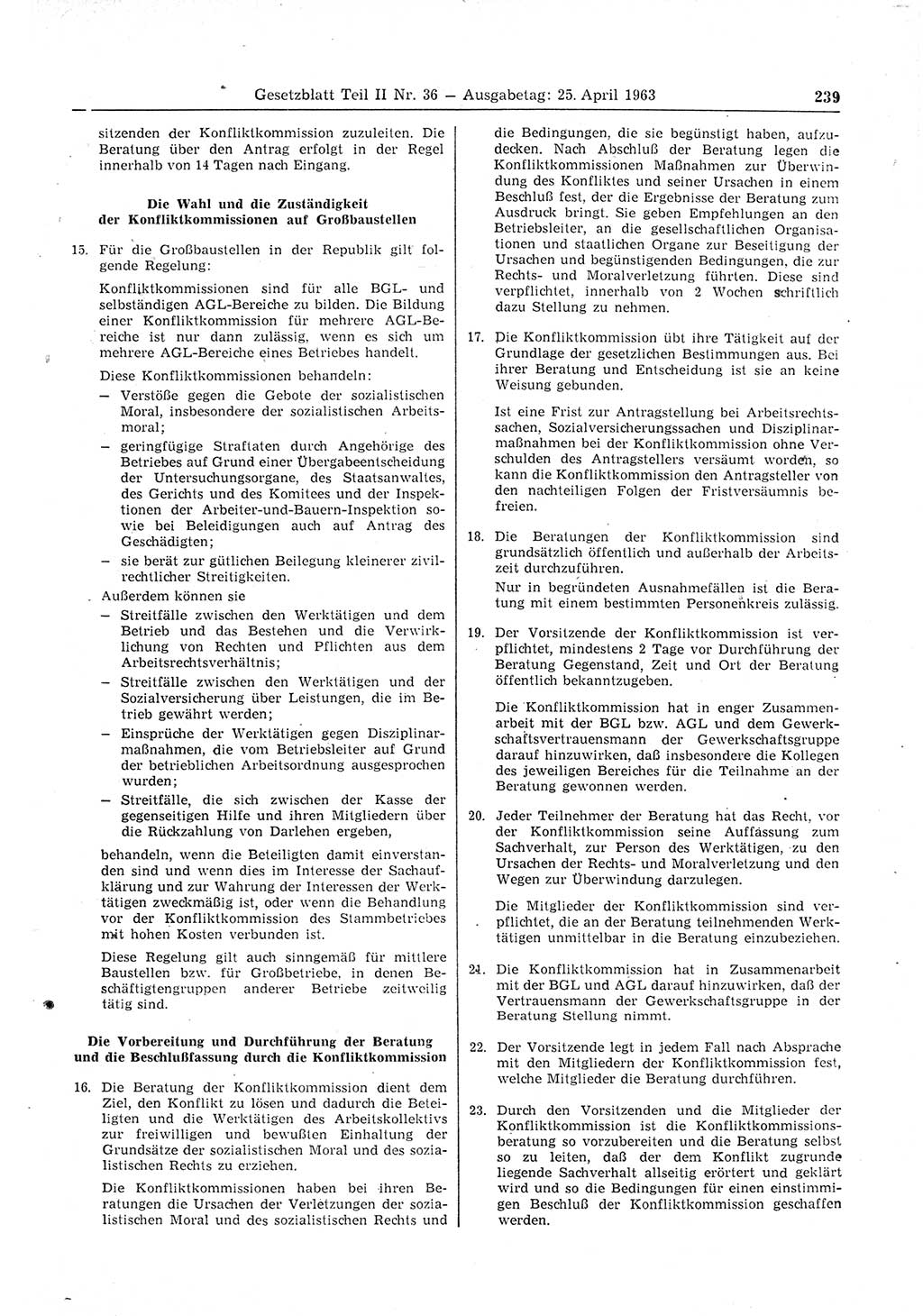 Gesetzblatt (GBl.) der Deutschen Demokratischen Republik (DDR) Teil ⅠⅠ 1963, Seite 239 (GBl. DDR ⅠⅠ 1963, S. 239)
