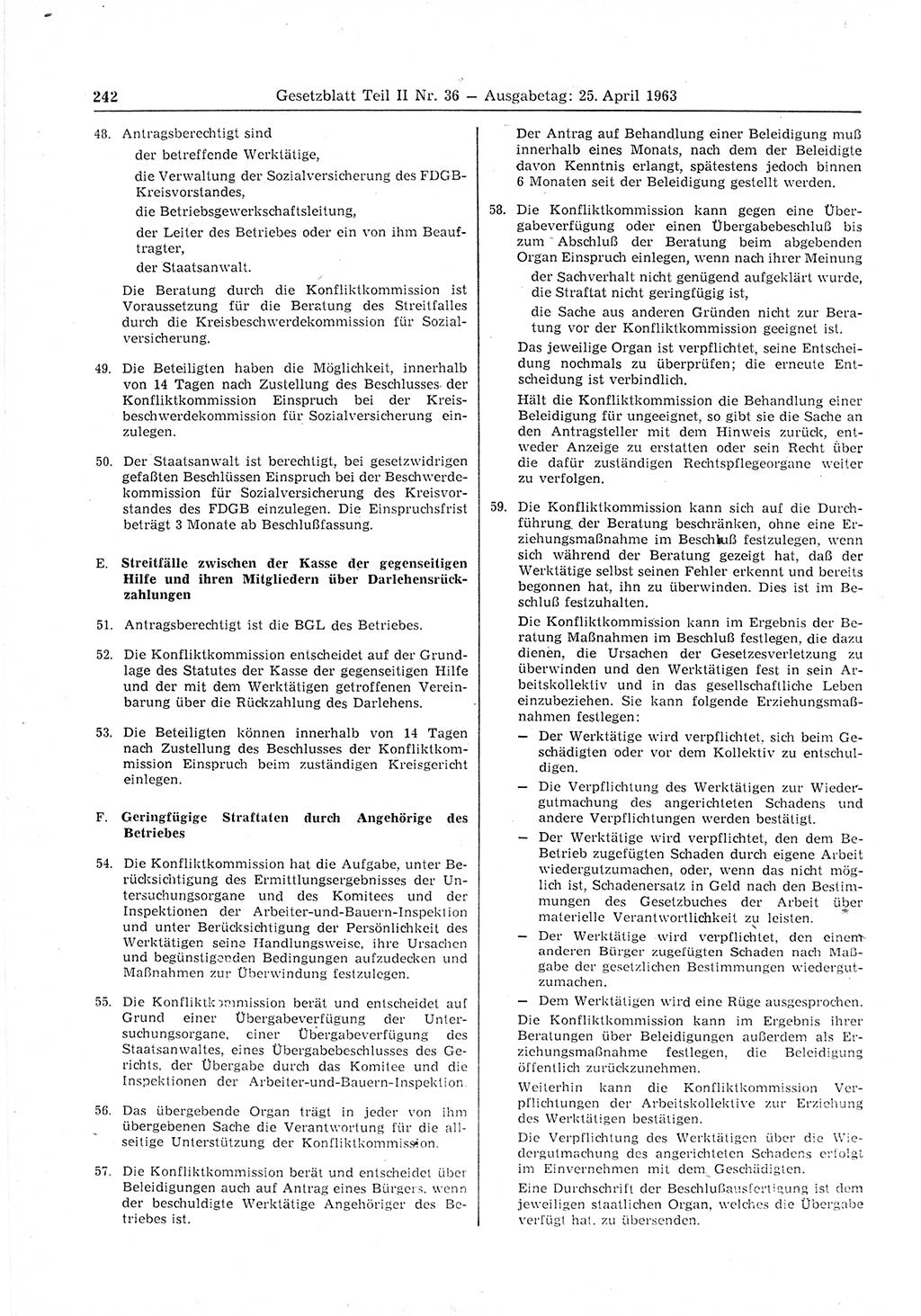 Gesetzblatt (GBl.) der Deutschen Demokratischen Republik (DDR) Teil ⅠⅠ 1963, Seite 242 (GBl. DDR ⅠⅠ 1963, S. 242)