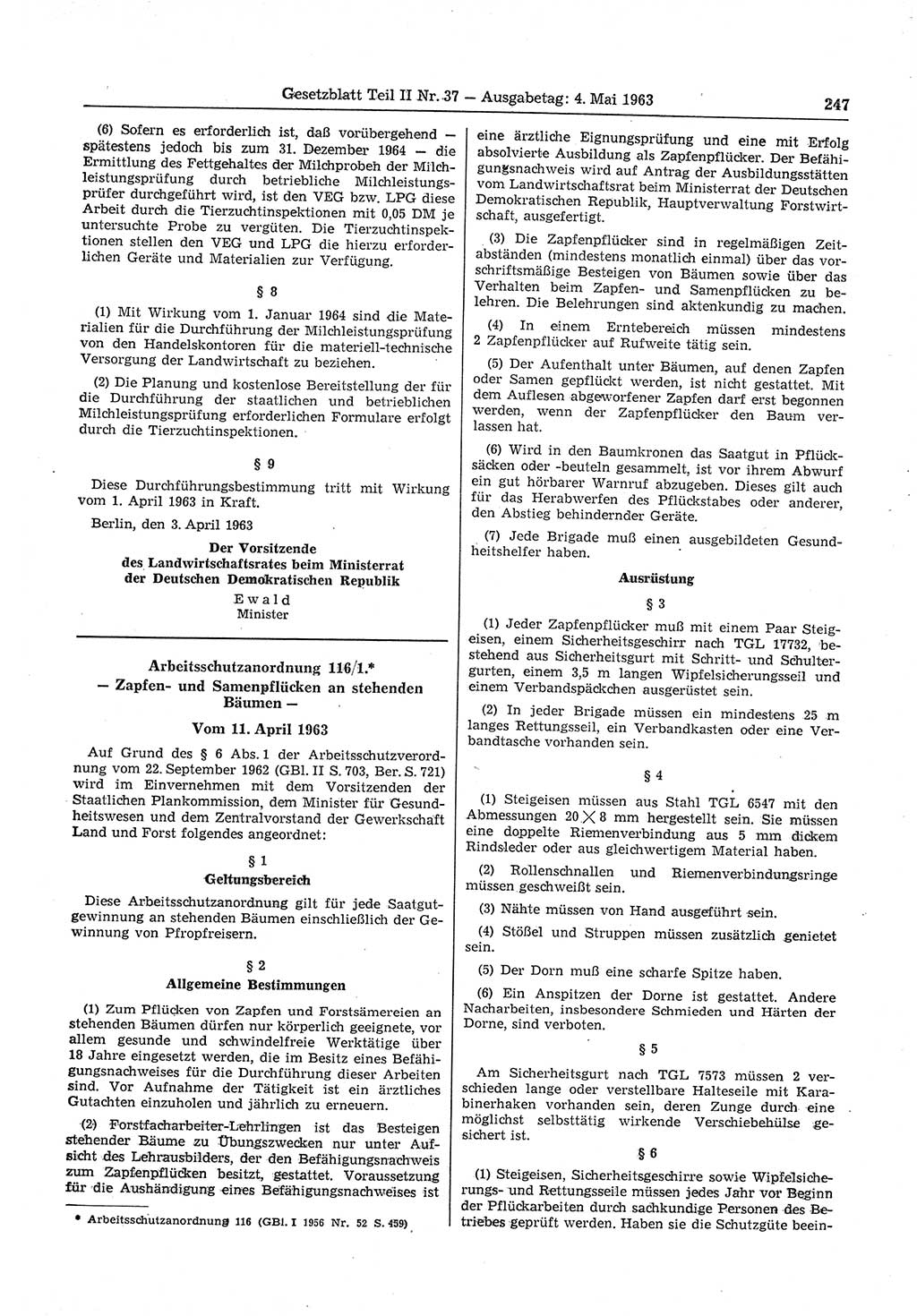 Gesetzblatt (GBl.) der Deutschen Demokratischen Republik (DDR) Teil ⅠⅠ 1963, Seite 247 (GBl. DDR ⅠⅠ 1963, S. 247)