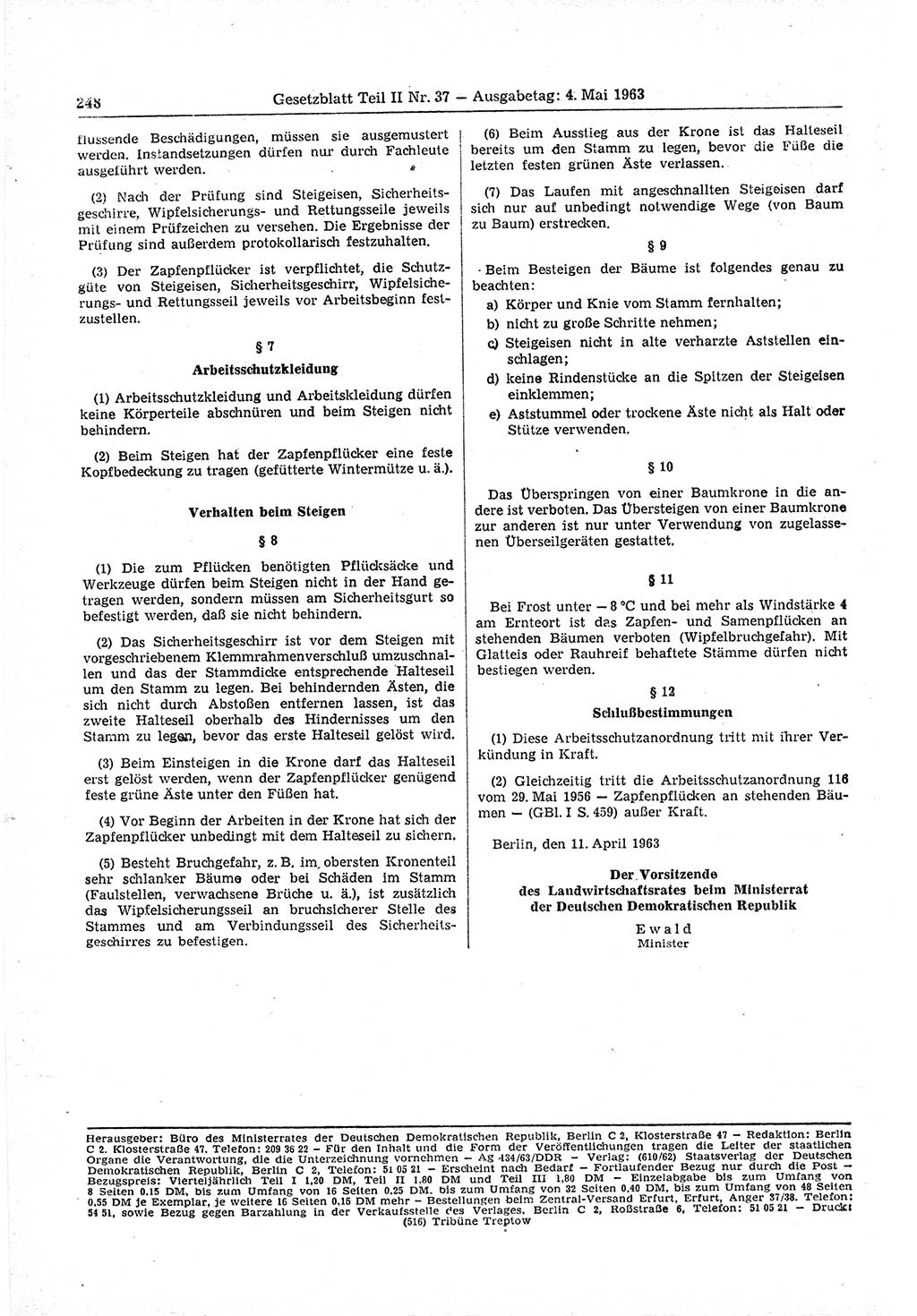 Gesetzblatt (GBl.) der Deutschen Demokratischen Republik (DDR) Teil ⅠⅠ 1963, Seite 248 (GBl. DDR ⅠⅠ 1963, S. 248)