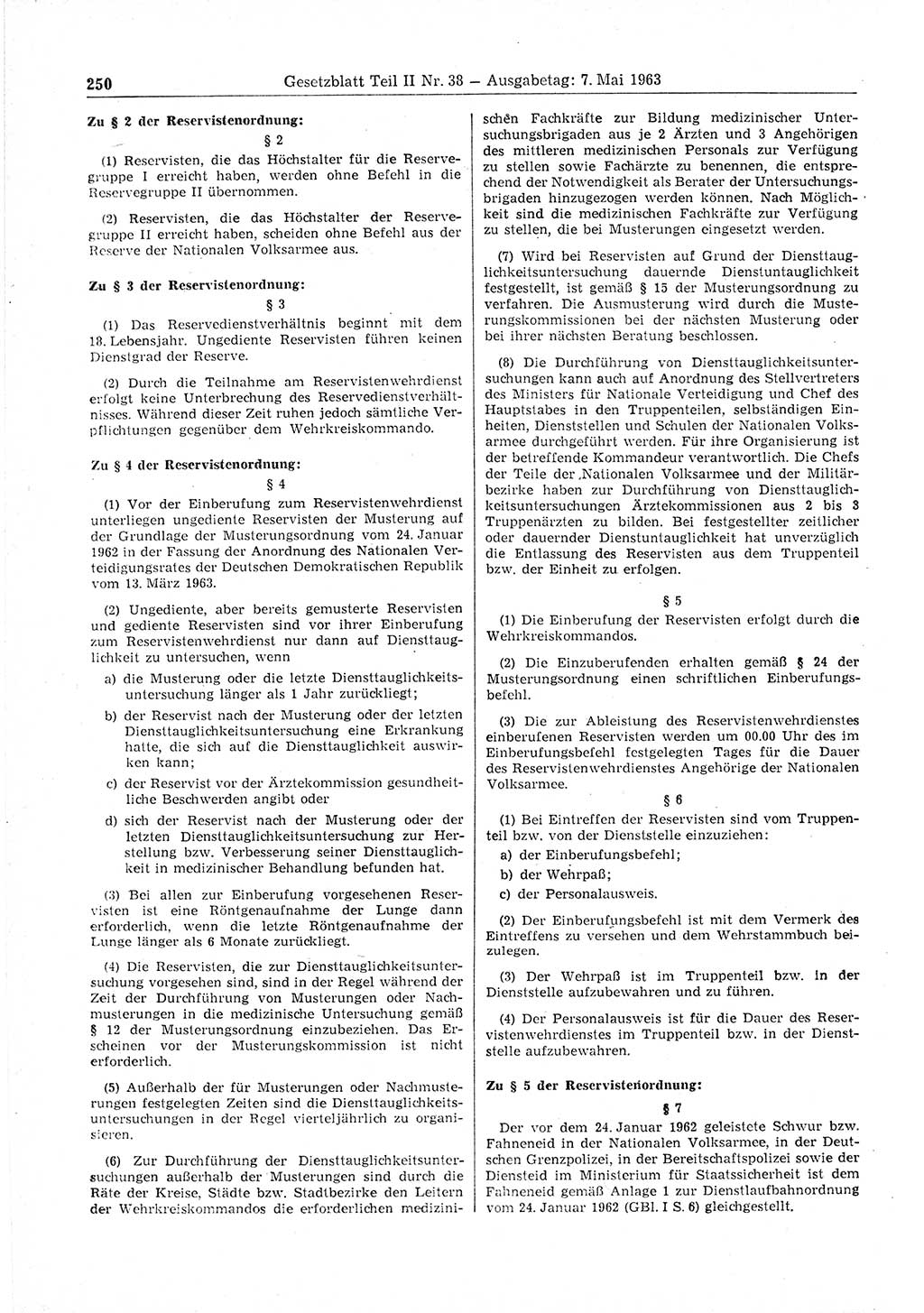 Gesetzblatt (GBl.) der Deutschen Demokratischen Republik (DDR) Teil ⅠⅠ 1963, Seite 250 (GBl. DDR ⅠⅠ 1963, S. 250)