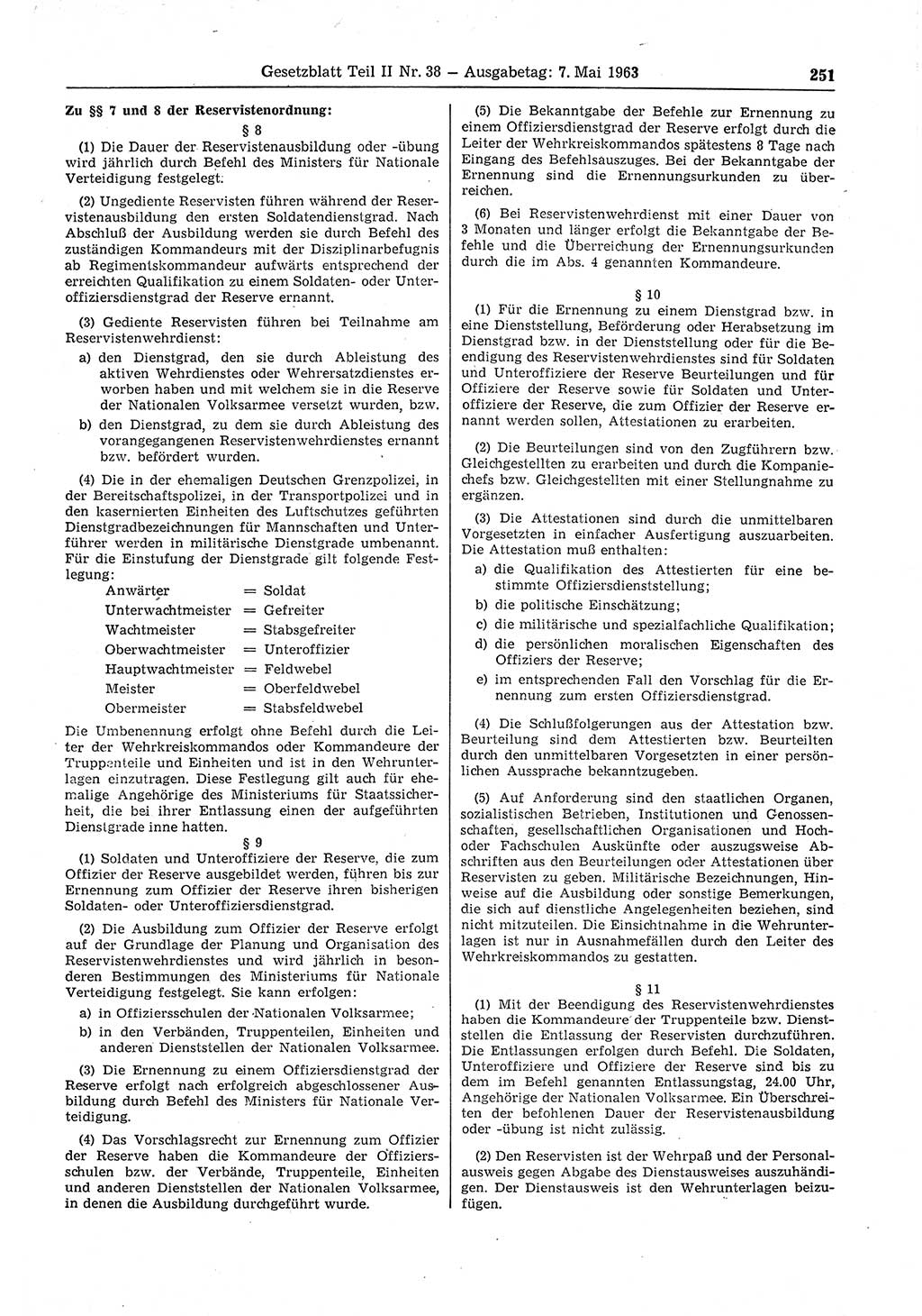 Gesetzblatt (GBl.) der Deutschen Demokratischen Republik (DDR) Teil ⅠⅠ 1963, Seite 251 (GBl. DDR ⅠⅠ 1963, S. 251)