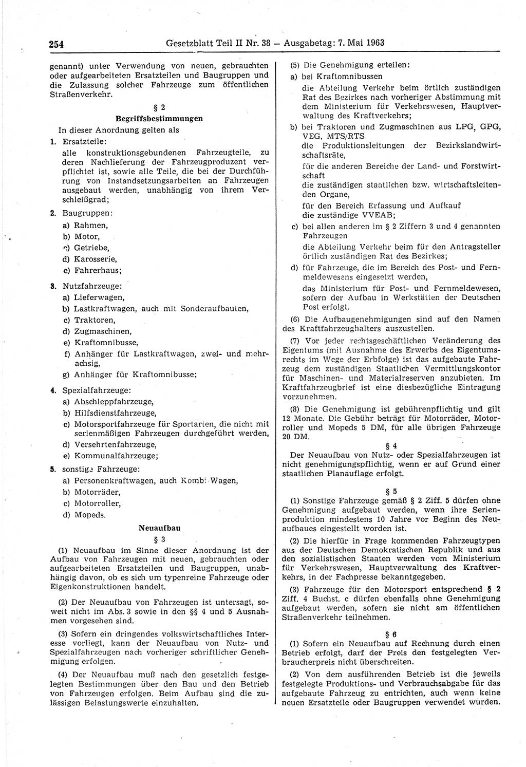 Gesetzblatt (GBl.) der Deutschen Demokratischen Republik (DDR) Teil ⅠⅠ 1963, Seite 254 (GBl. DDR ⅠⅠ 1963, S. 254)