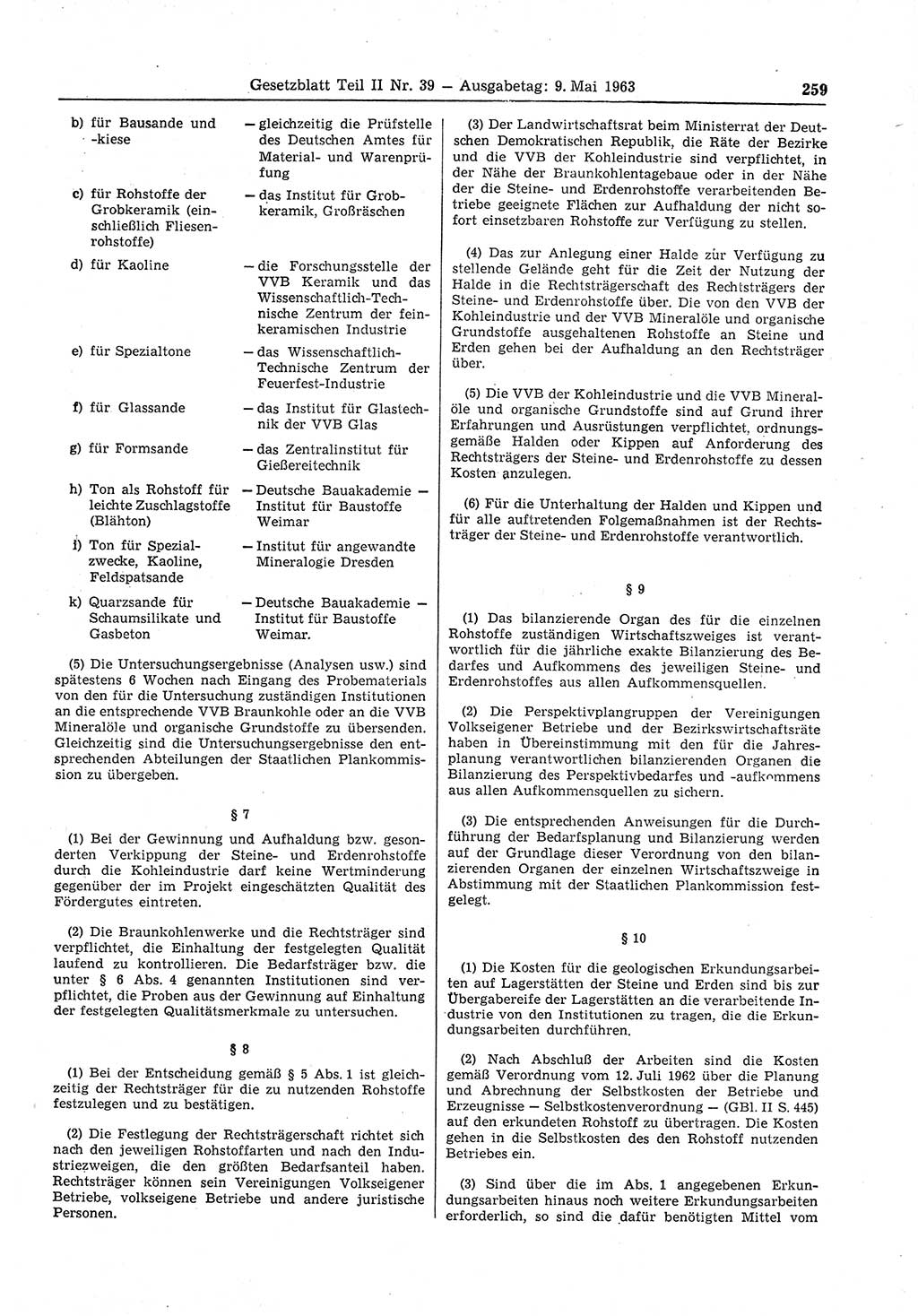 Gesetzblatt (GBl.) der Deutschen Demokratischen Republik (DDR) Teil ⅠⅠ 1963, Seite 259 (GBl. DDR ⅠⅠ 1963, S. 259)