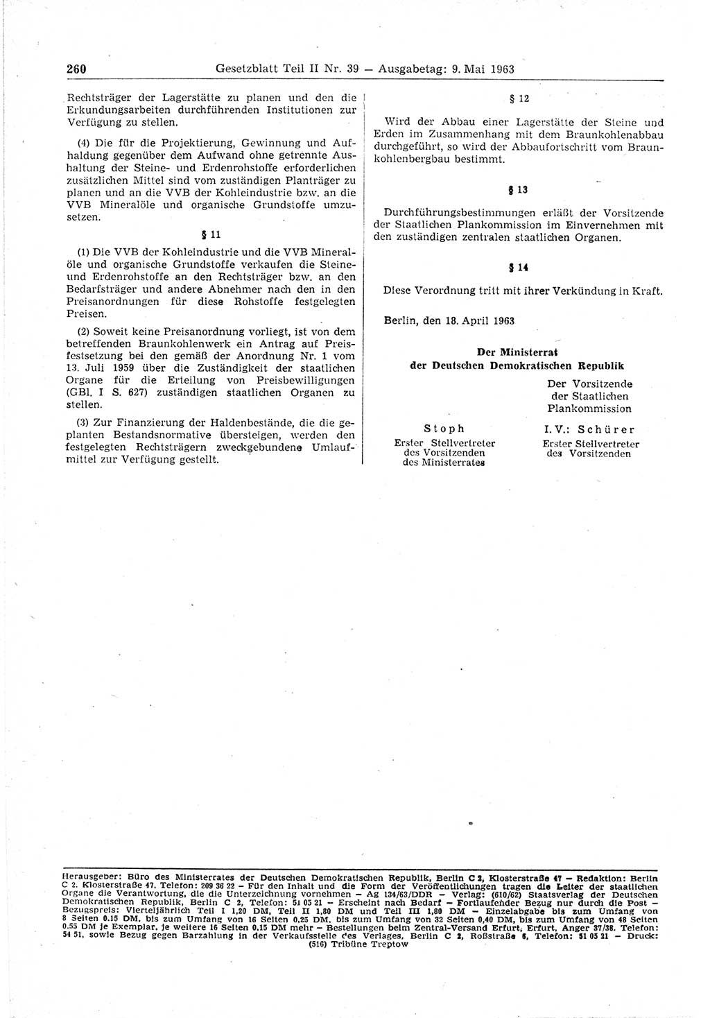 Gesetzblatt (GBl.) der Deutschen Demokratischen Republik (DDR) Teil ⅠⅠ 1963, Seite 260 (GBl. DDR ⅠⅠ 1963, S. 260)