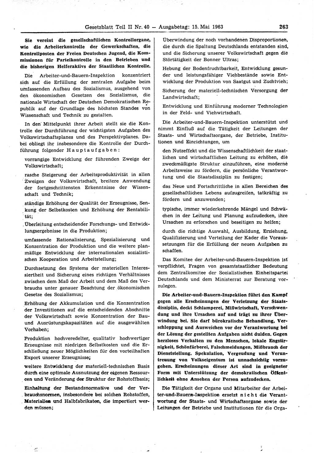 Gesetzblatt (GBl.) der Deutschen Demokratischen Republik (DDR) Teil ⅠⅠ 1963, Seite 263 (GBl. DDR ⅠⅠ 1963, S. 263)