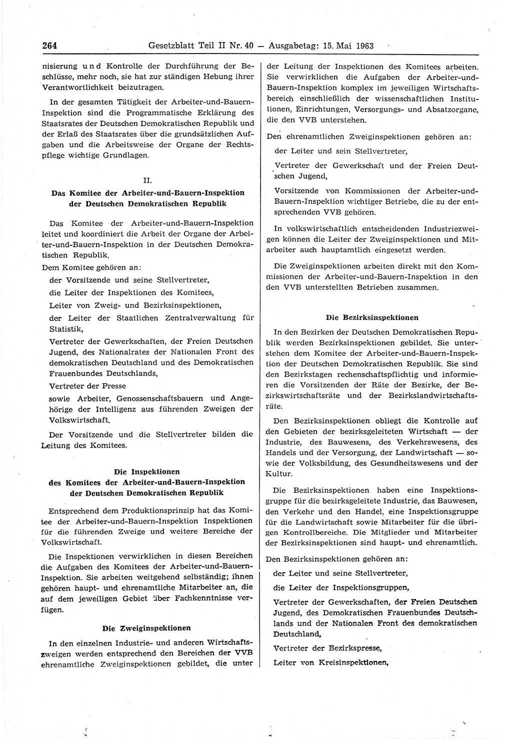 Gesetzblatt (GBl.) der Deutschen Demokratischen Republik (DDR) Teil ⅠⅠ 1963, Seite 264 (GBl. DDR ⅠⅠ 1963, S. 264)