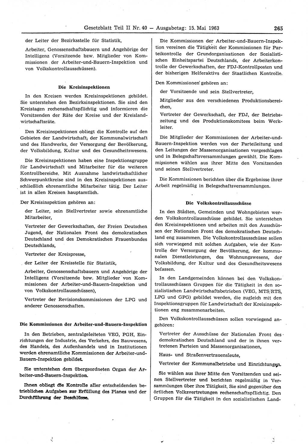 Gesetzblatt (GBl.) der Deutschen Demokratischen Republik (DDR) Teil ⅠⅠ 1963, Seite 265 (GBl. DDR ⅠⅠ 1963, S. 265)