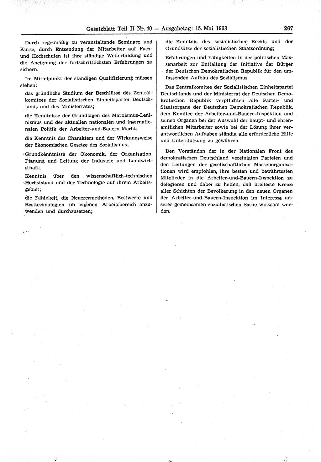 Gesetzblatt (GBl.) der Deutschen Demokratischen Republik (DDR) Teil ⅠⅠ 1963, Seite 267 (GBl. DDR ⅠⅠ 1963, S. 267)