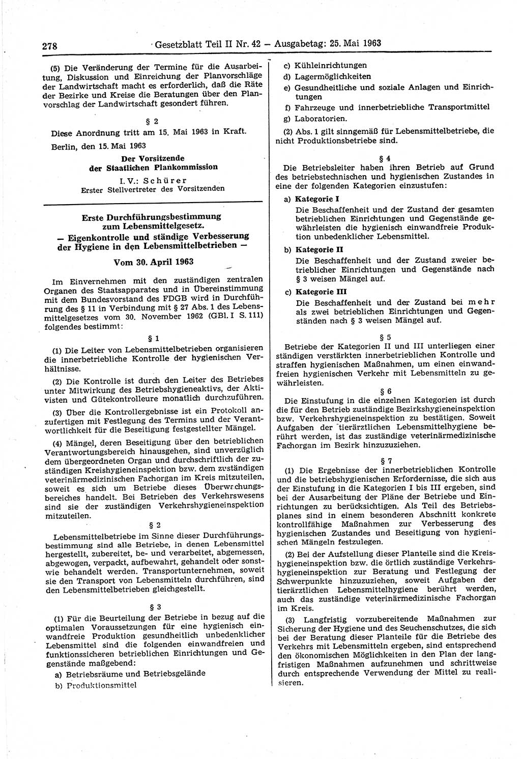 Gesetzblatt (GBl.) der Deutschen Demokratischen Republik (DDR) Teil ⅠⅠ 1963, Seite 278 (GBl. DDR ⅠⅠ 1963, S. 278)
