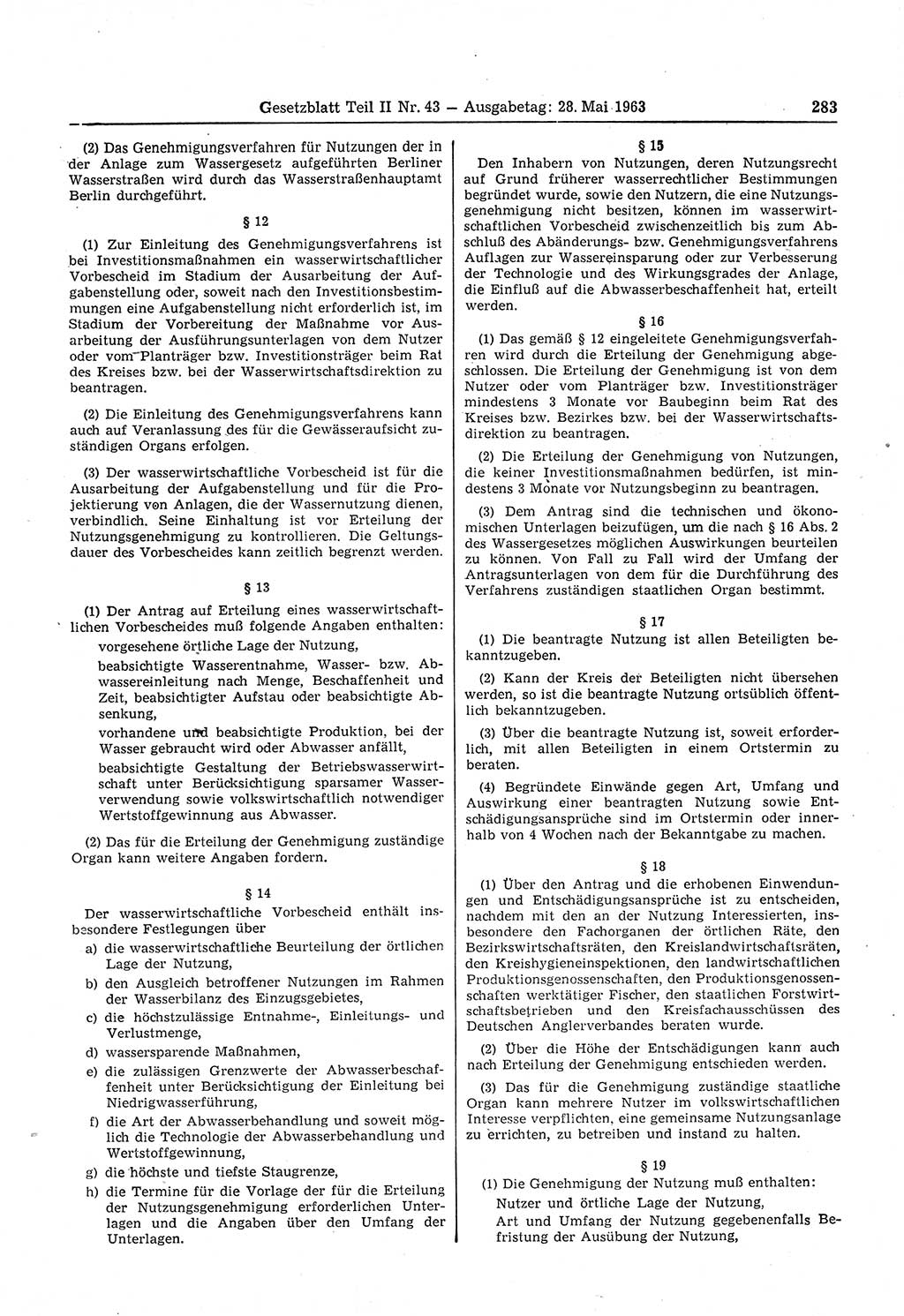 Gesetzblatt (GBl.) der Deutschen Demokratischen Republik (DDR) Teil ⅠⅠ 1963, Seite 283 (GBl. DDR ⅠⅠ 1963, S. 283)