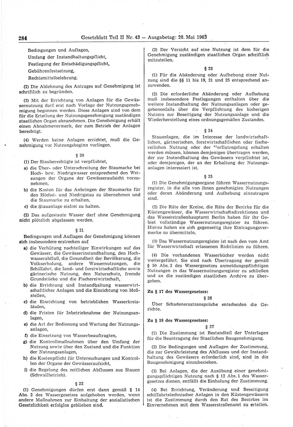 Gesetzblatt (GBl.) der Deutschen Demokratischen Republik (DDR) Teil ⅠⅠ 1963, Seite 284 (GBl. DDR ⅠⅠ 1963, S. 284)