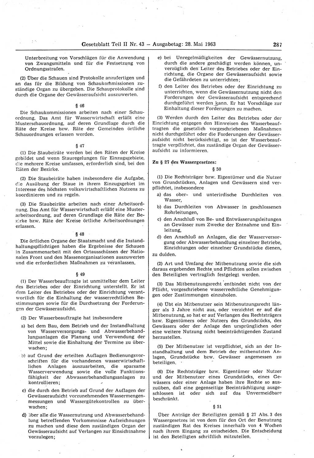 Gesetzblatt (GBl.) der Deutschen Demokratischen Republik (DDR) Teil ⅠⅠ 1963, Seite 287 (GBl. DDR ⅠⅠ 1963, S. 287)