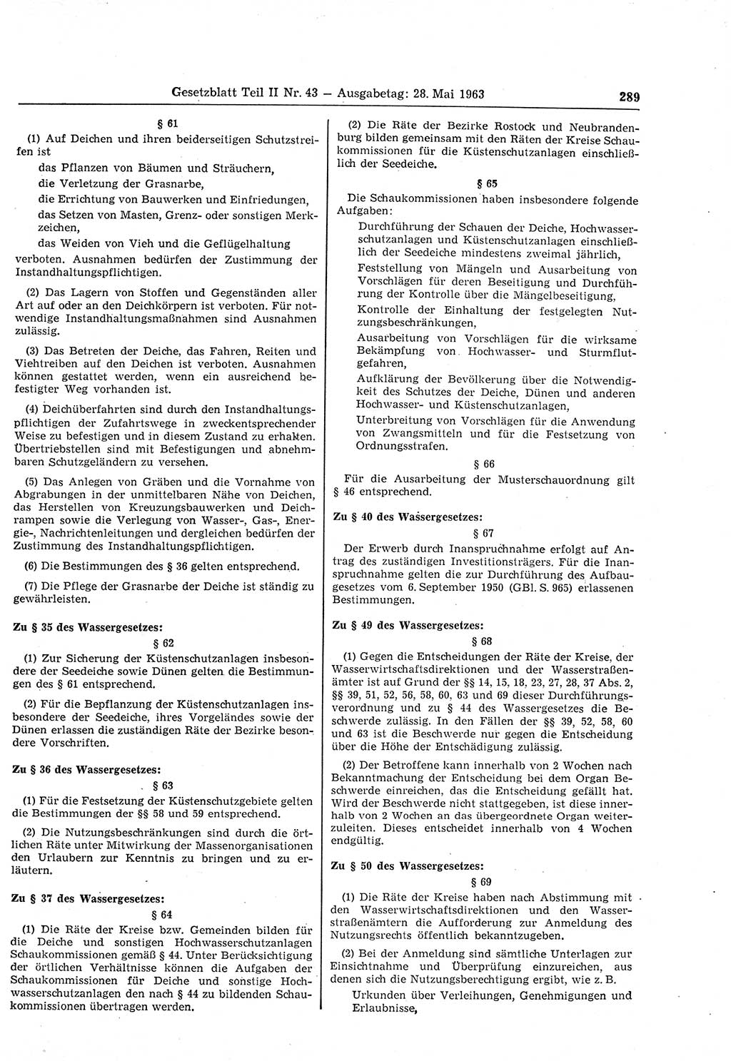 Gesetzblatt (GBl.) der Deutschen Demokratischen Republik (DDR) Teil ⅠⅠ 1963, Seite 289 (GBl. DDR ⅠⅠ 1963, S. 289)