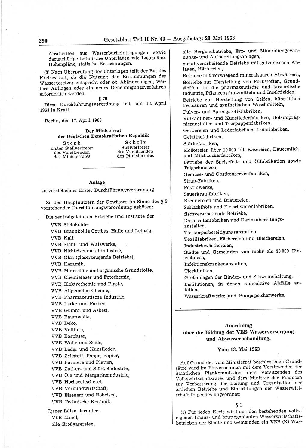 Gesetzblatt (GBl.) der Deutschen Demokratischen Republik (DDR) Teil ⅠⅠ 1963, Seite 290 (GBl. DDR ⅠⅠ 1963, S. 290)
