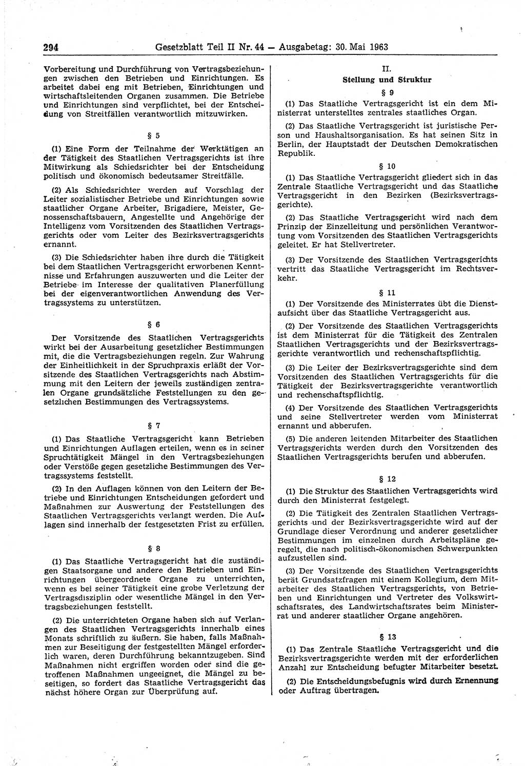 Gesetzblatt (GBl.) der Deutschen Demokratischen Republik (DDR) Teil ⅠⅠ 1963, Seite 294 (GBl. DDR ⅠⅠ 1963, S. 294)