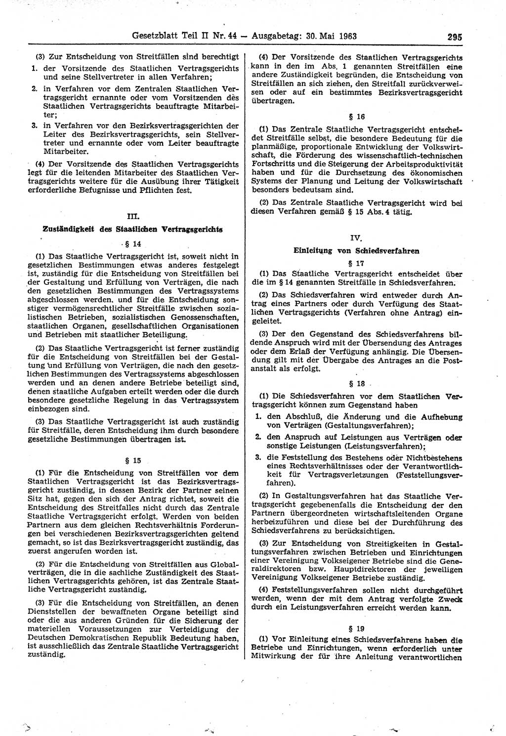 Gesetzblatt (GBl.) der Deutschen Demokratischen Republik (DDR) Teil ⅠⅠ 1963, Seite 295 (GBl. DDR ⅠⅠ 1963, S. 295)