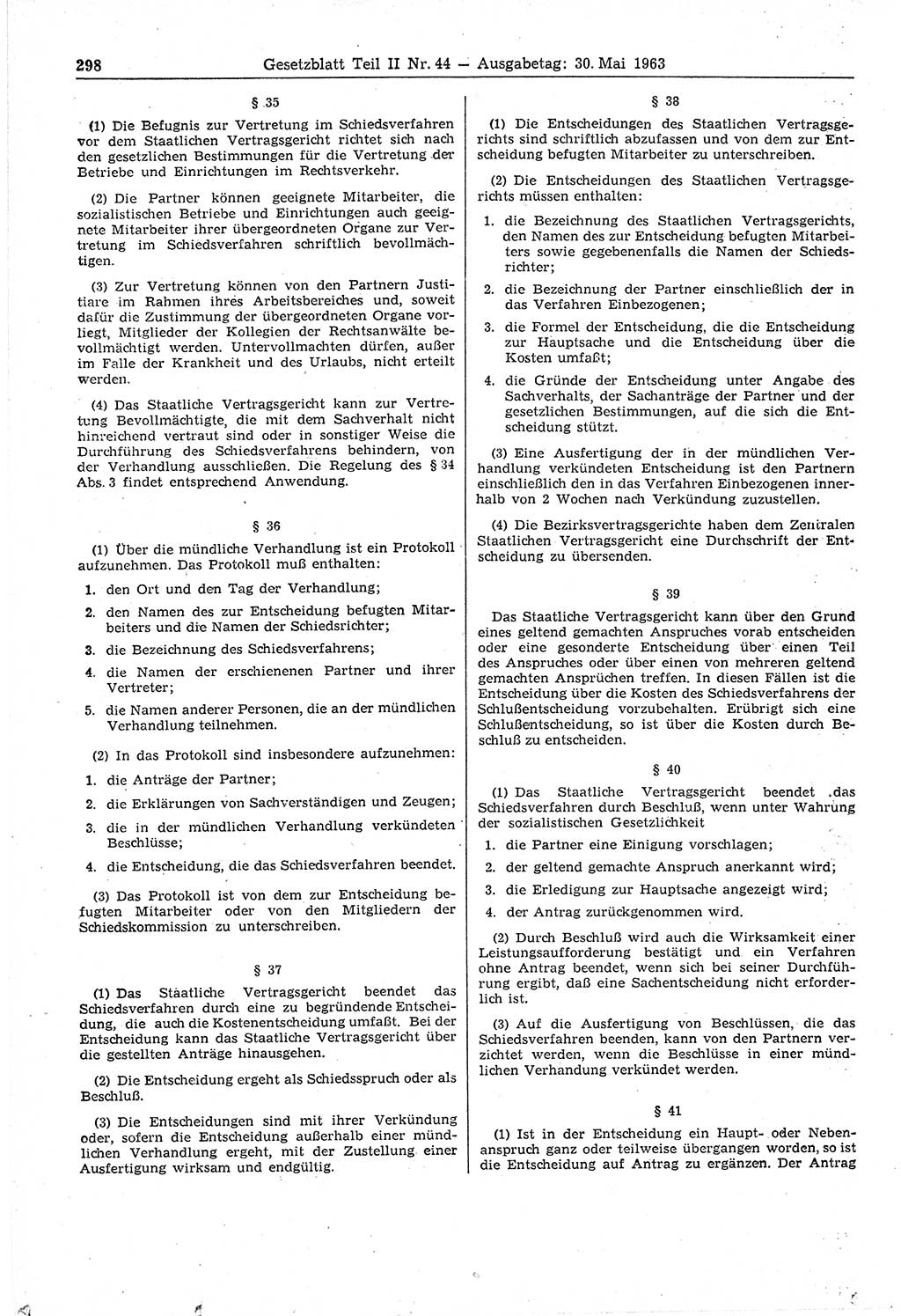 Gesetzblatt (GBl.) der Deutschen Demokratischen Republik (DDR) Teil ⅠⅠ 1963, Seite 298 (GBl. DDR ⅠⅠ 1963, S. 298)