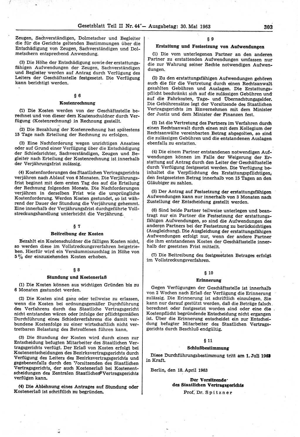 Gesetzblatt (GBl.) der Deutschen Demokratischen Republik (DDR) Teil ⅠⅠ 1963, Seite 303 (GBl. DDR ⅠⅠ 1963, S. 303)