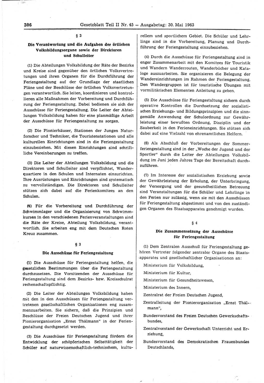 Gesetzblatt (GBl.) der Deutschen Demokratischen Republik (DDR) Teil ⅠⅠ 1963, Seite 306 (GBl. DDR ⅠⅠ 1963, S. 306)