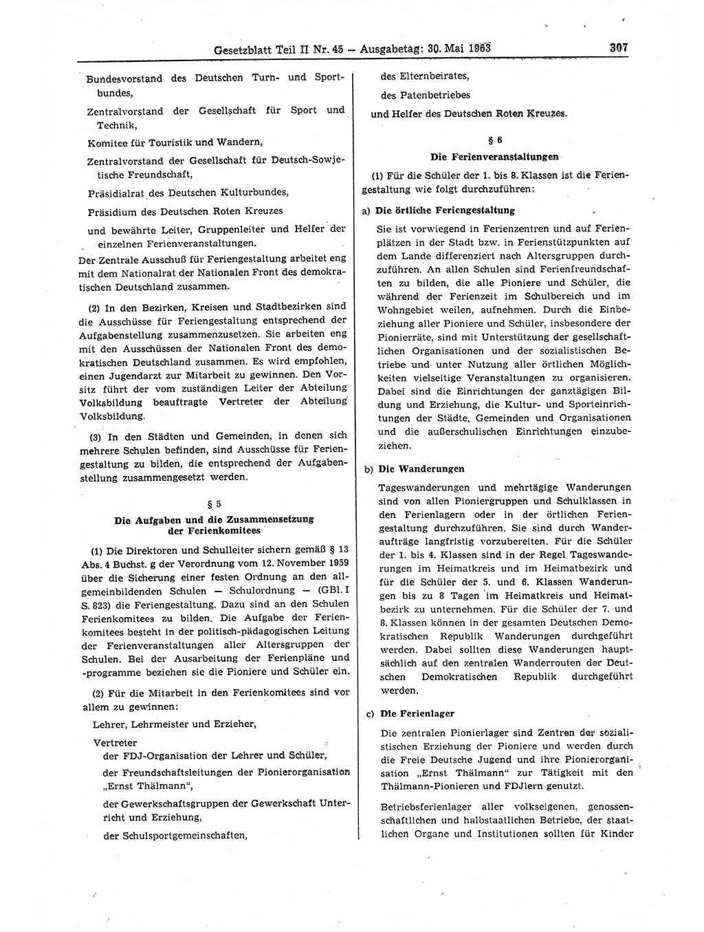 Gesetzblatt (GBl.) der Deutschen Demokratischen Republik (DDR) Teil ⅠⅠ 1963, Seite 307 (GBl. DDR ⅠⅠ 1963, S. 307)