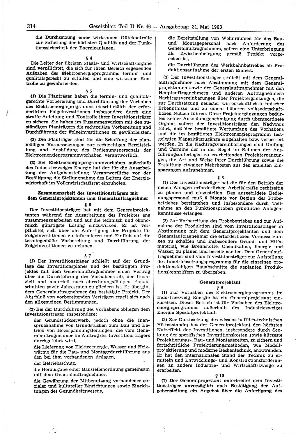 Gesetzblatt (GBl.) der Deutschen Demokratischen Republik (DDR) Teil ⅠⅠ 1963, Seite 314 (GBl. DDR ⅠⅠ 1963, S. 314)