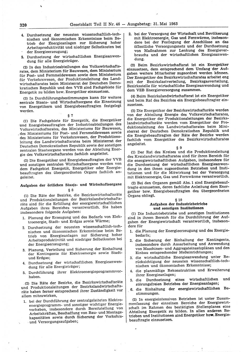 Gesetzblatt (GBl.) der Deutschen Demokratischen Republik (DDR) Teil ⅠⅠ 1963, Seite 320 (GBl. DDR ⅠⅠ 1963, S. 320)