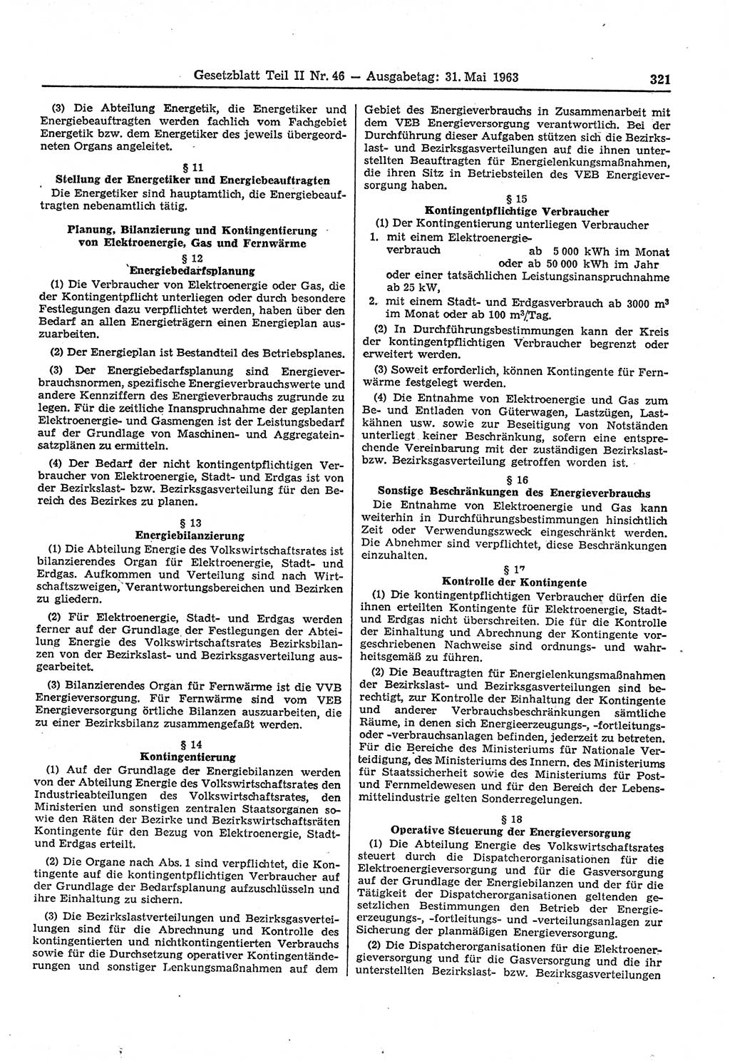 Gesetzblatt (GBl.) der Deutschen Demokratischen Republik (DDR) Teil ⅠⅠ 1963, Seite 321 (GBl. DDR ⅠⅠ 1963, S. 321)