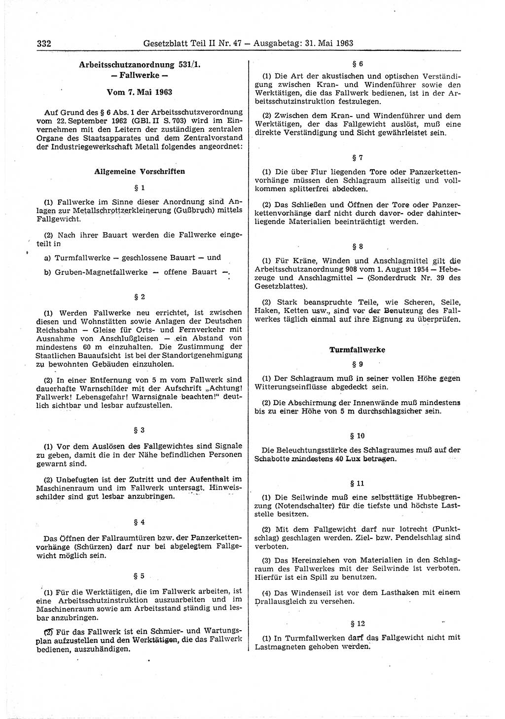 Gesetzblatt (GBl.) der Deutschen Demokratischen Republik (DDR) Teil ⅠⅠ 1963, Seite 332 (GBl. DDR ⅠⅠ 1963, S. 332)