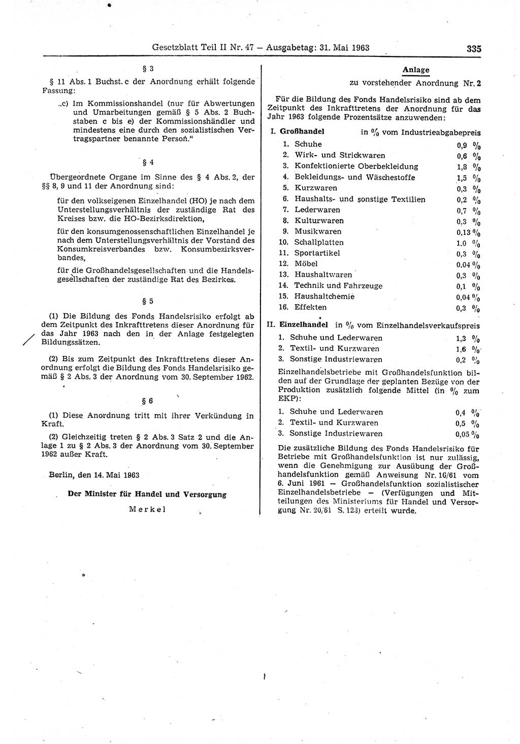 Gesetzblatt (GBl.) der Deutschen Demokratischen Republik (DDR) Teil ⅠⅠ 1963, Seite 335 (GBl. DDR ⅠⅠ 1963, S. 335)