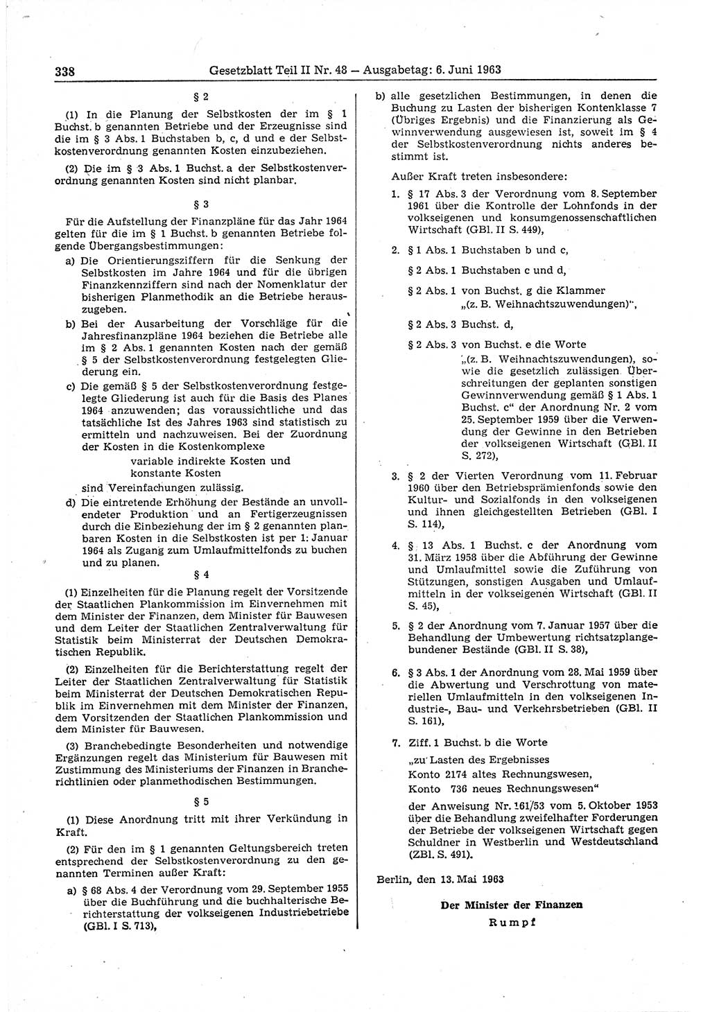 Gesetzblatt (GBl.) der Deutschen Demokratischen Republik (DDR) Teil ⅠⅠ 1963, Seite 338 (GBl. DDR ⅠⅠ 1963, S. 338)