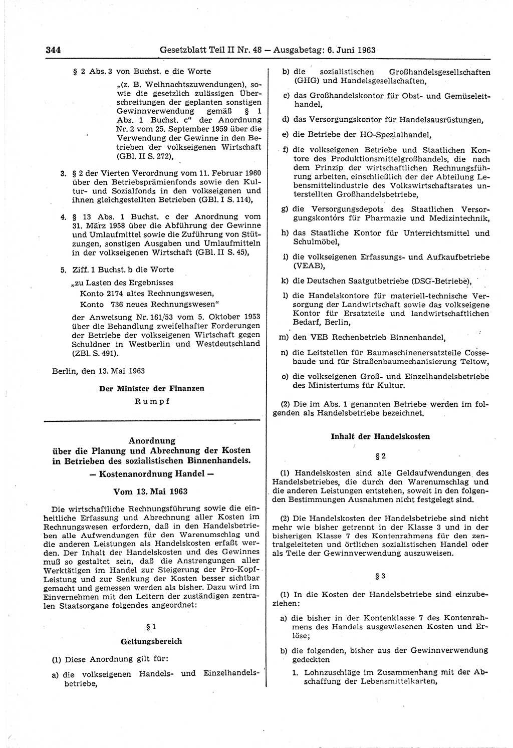 Gesetzblatt (GBl.) der Deutschen Demokratischen Republik (DDR) Teil ⅠⅠ 1963, Seite 344 (GBl. DDR ⅠⅠ 1963, S. 344)