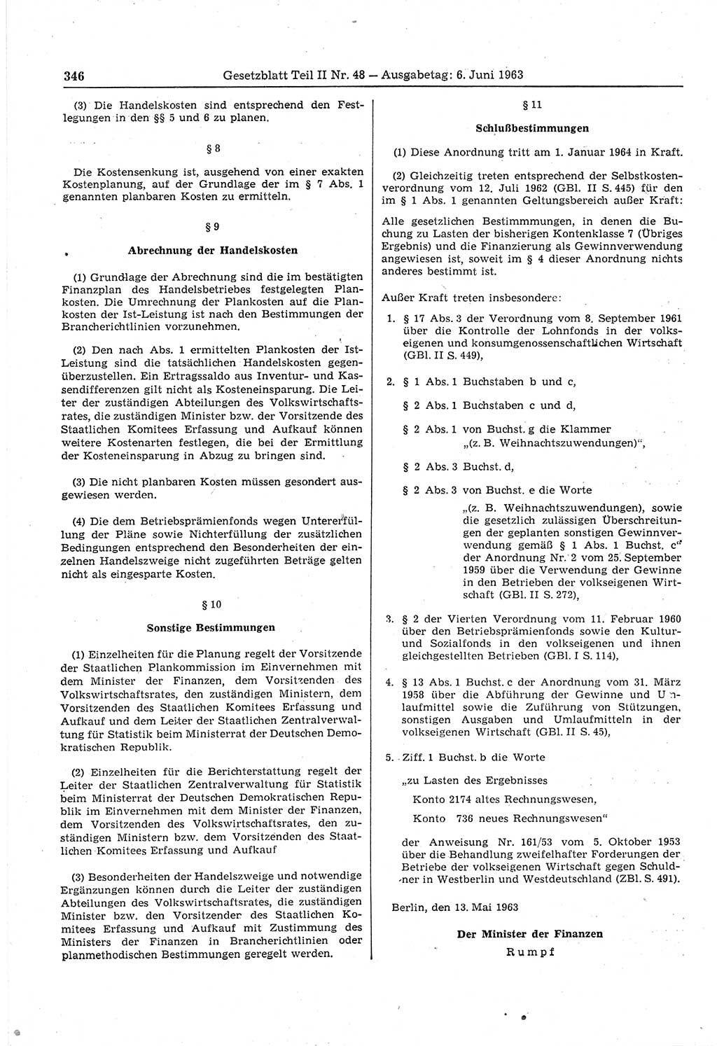 Gesetzblatt (GBl.) der Deutschen Demokratischen Republik (DDR) Teil ⅠⅠ 1963, Seite 346 (GBl. DDR ⅠⅠ 1963, S. 346)
