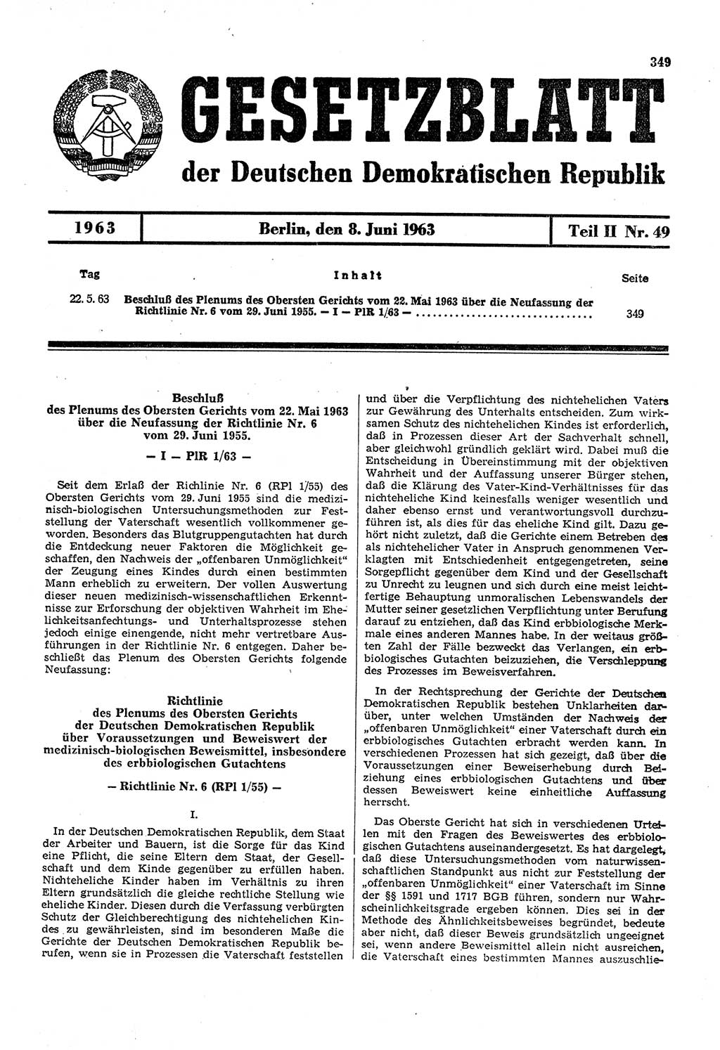 Gesetzblatt (GBl.) der Deutschen Demokratischen Republik (DDR) Teil ⅠⅠ 1963, Seite 349 (GBl. DDR ⅠⅠ 1963, S. 349)