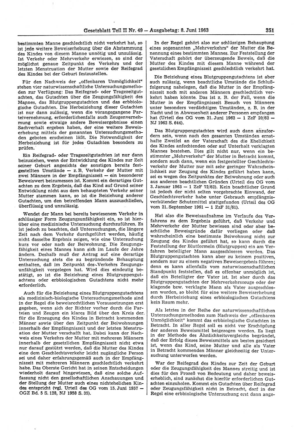 Gesetzblatt (GBl.) der Deutschen Demokratischen Republik (DDR) Teil ⅠⅠ 1963, Seite 351 (GBl. DDR ⅠⅠ 1963, S. 351)
