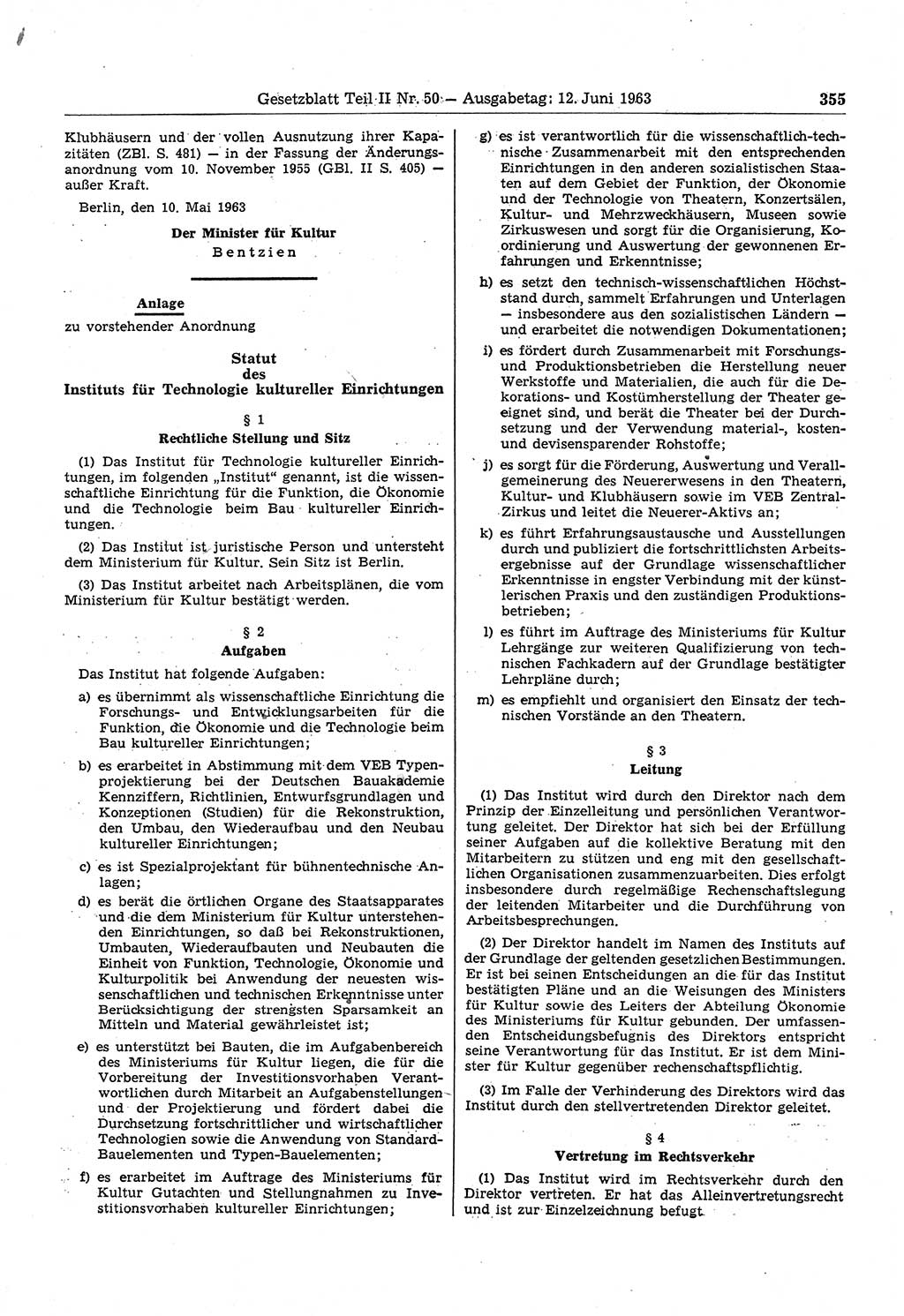 Gesetzblatt (GBl.) der Deutschen Demokratischen Republik (DDR) Teil ⅠⅠ 1963, Seite 355 (GBl. DDR ⅠⅠ 1963, S. 355)